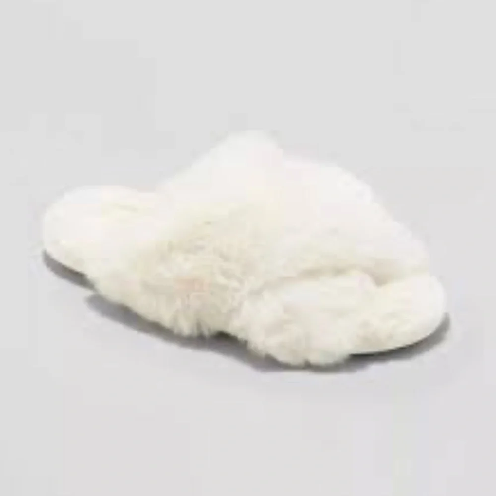 Cat & Jack Girls Faux Fur Fuzzy Soft Slide Cross Over Slippers S 13/1